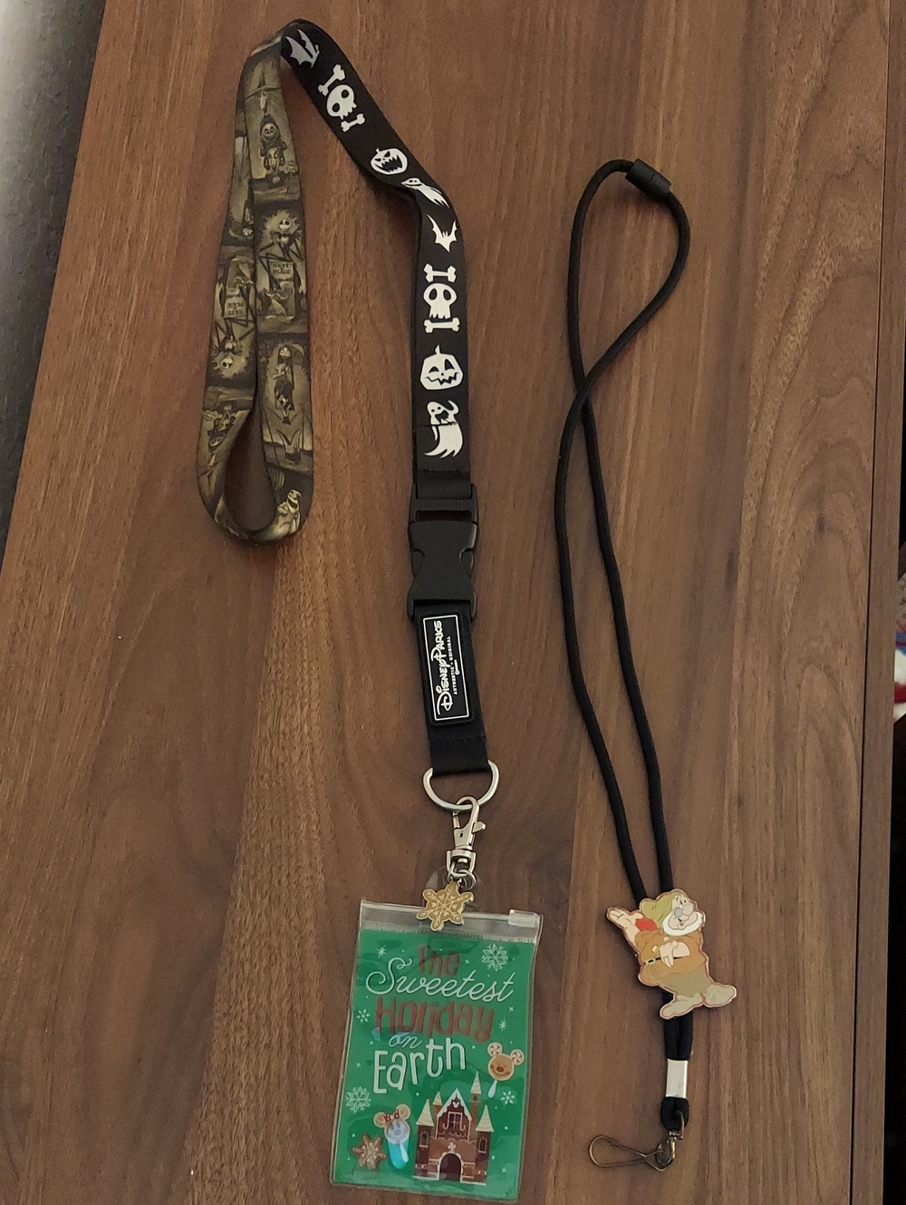 Disney Black and Green Holiday Badge Lanyard with Character Charm